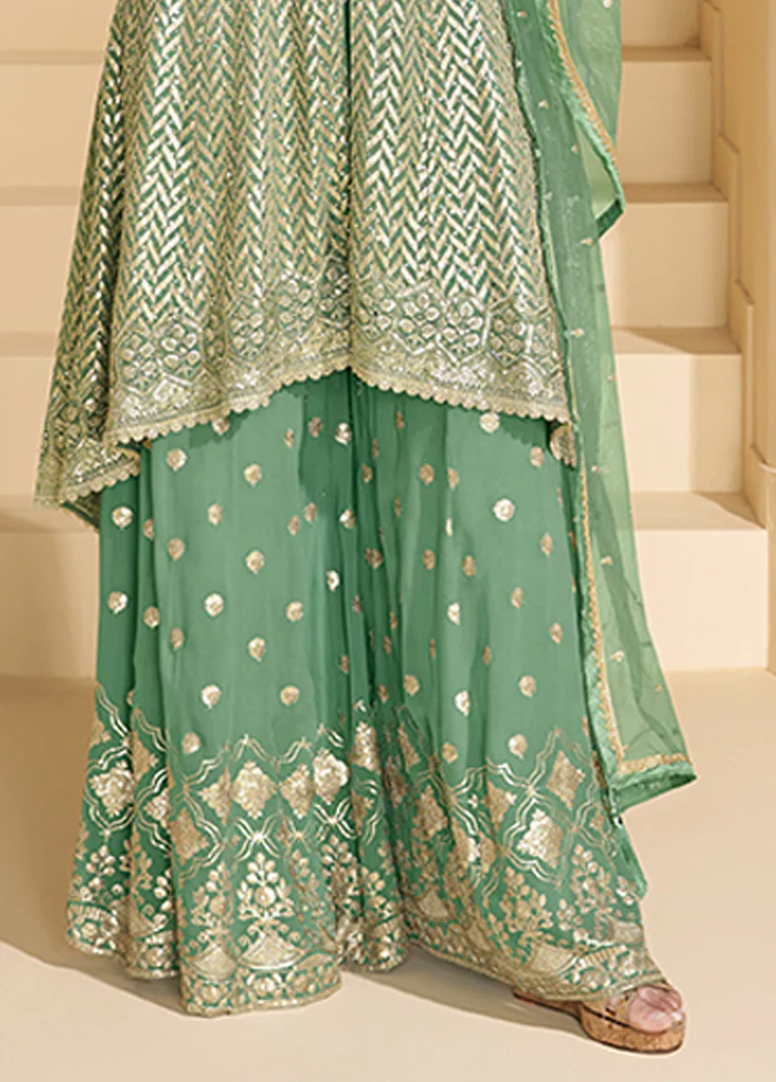 3 Pc Green Georgette Plazzo Suits Set - Image 3