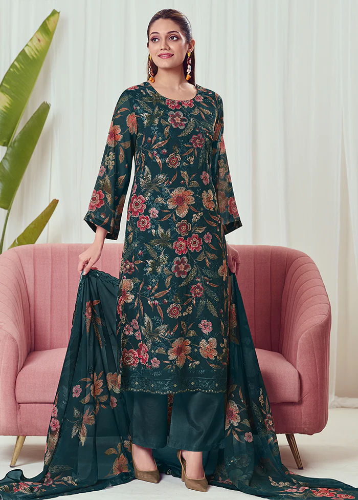 3 Pc Green Georgette Suit Set