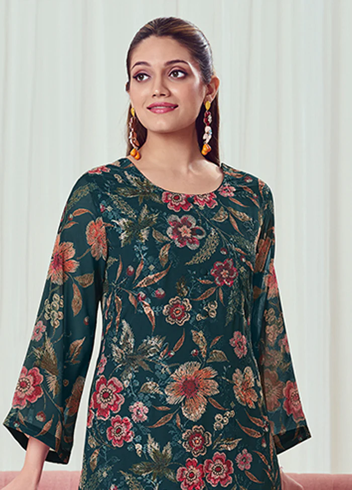 3 Pc Green Georgette Suit Set - Image 2
