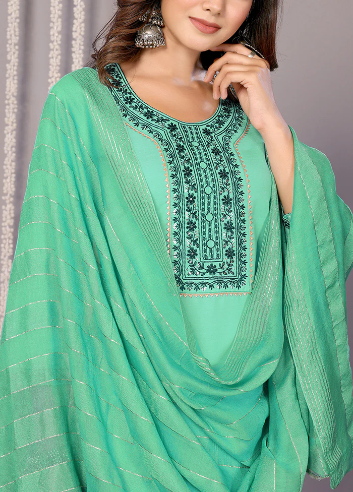 3 Pc Green Readymade Cotton Suit Set - Image 3