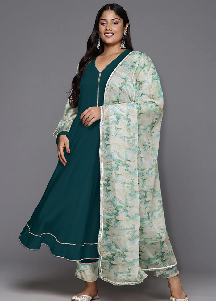 3 Pc Green Readymade Silk Dupatta Suit Set