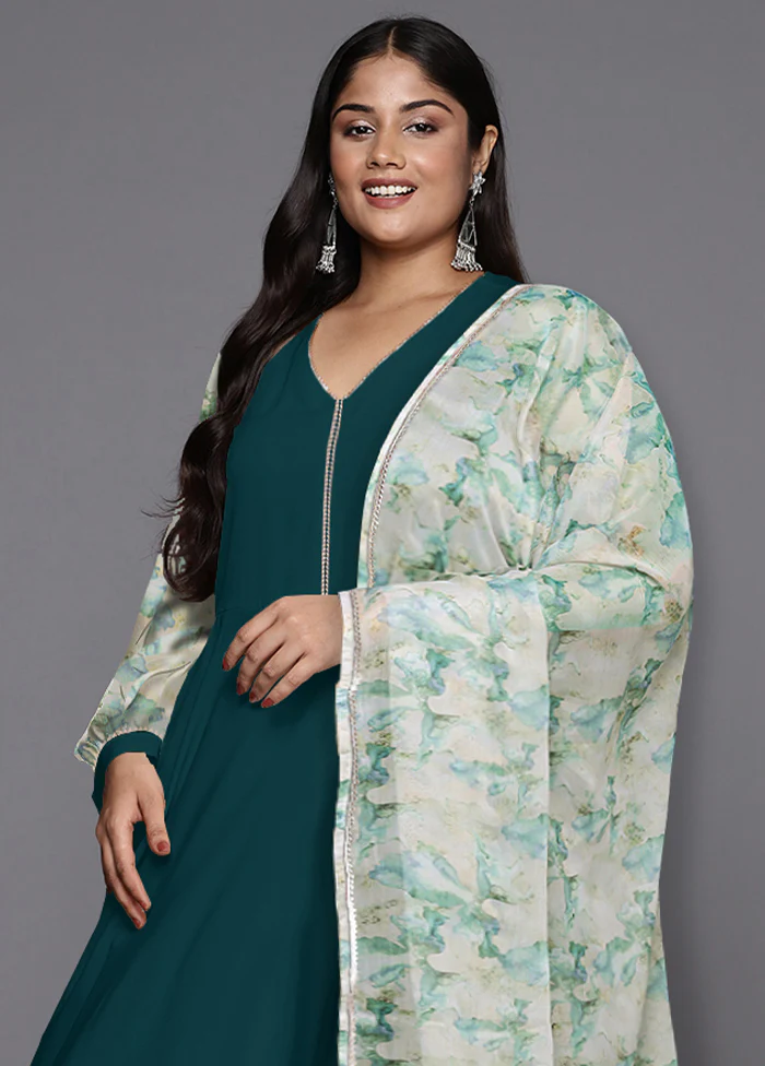 3 Pc Green Readymade Silk Dupatta Suit Set - Image 2