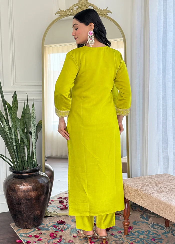 3 Pc Green Readymade Viscose Dupatta Suit Set - Image 3