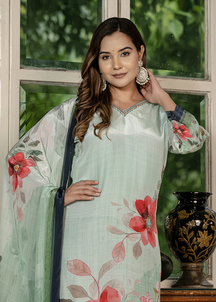 3 Pc Green Silk Suit Set - Image 2