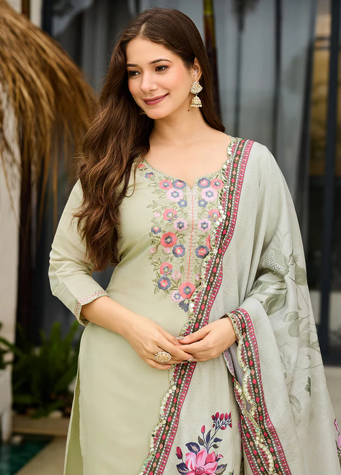 3 Pc Green Silk Suit Set - Image 2