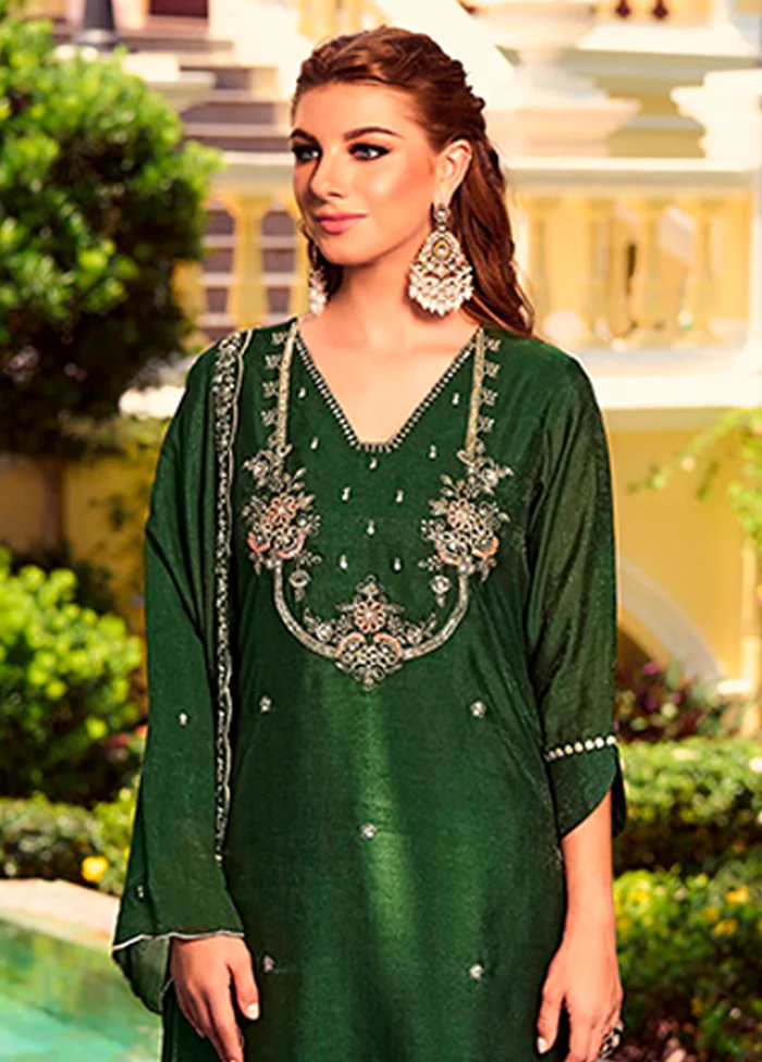 3 Pc Green Silk Suit Set - Image 2