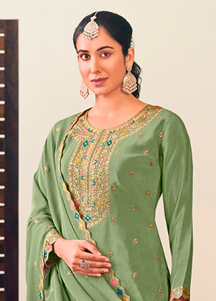 3 Pc Green Silk Suit Set - Image 2
