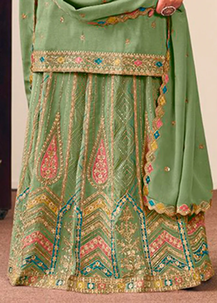 3 Pc Green Silk Suit Set - Image 3