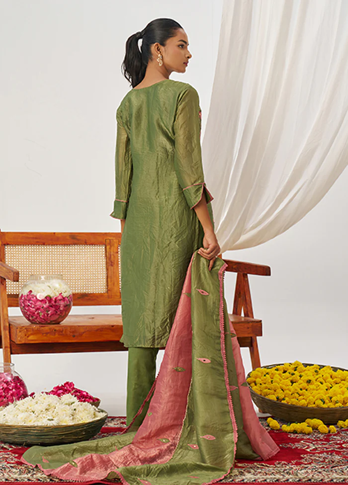 3 Pc Green Silk Suit Set - Image 3