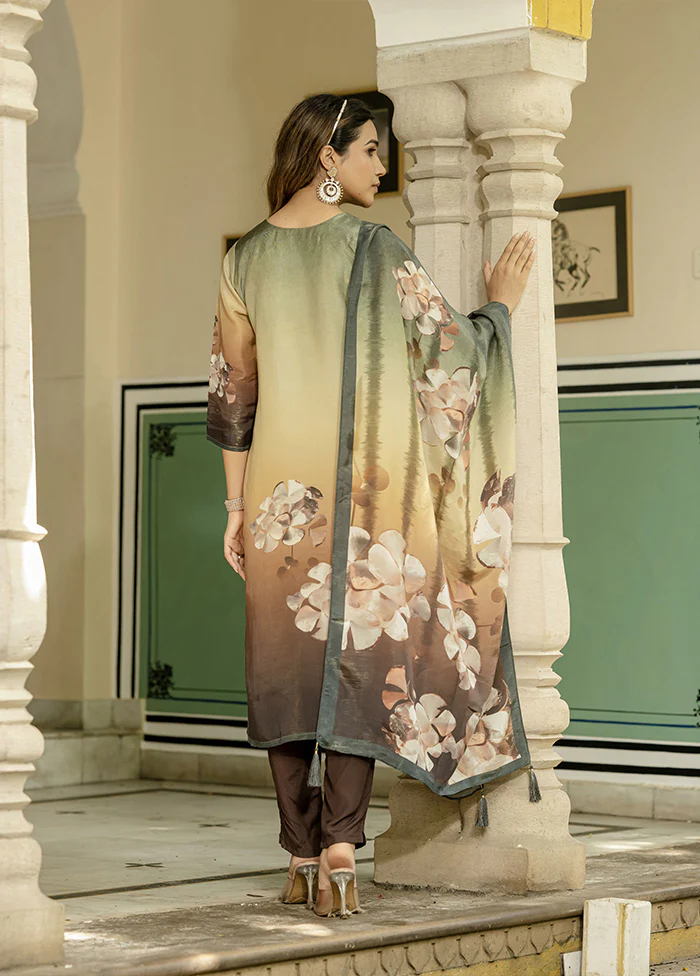 3 Pc Green Silk Suit Set - Image 3