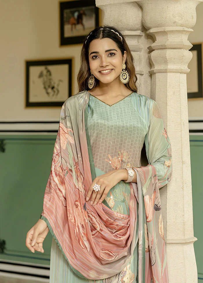 3 Pc Green Silk Suit Set - Image 2