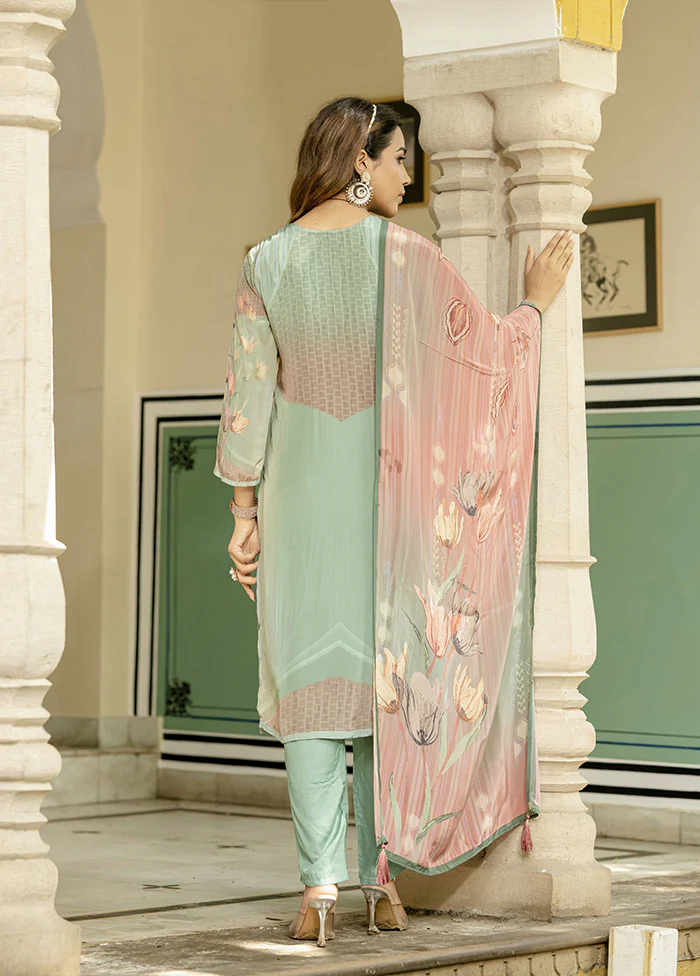 3 Pc Green Silk Suit Set - Image 3