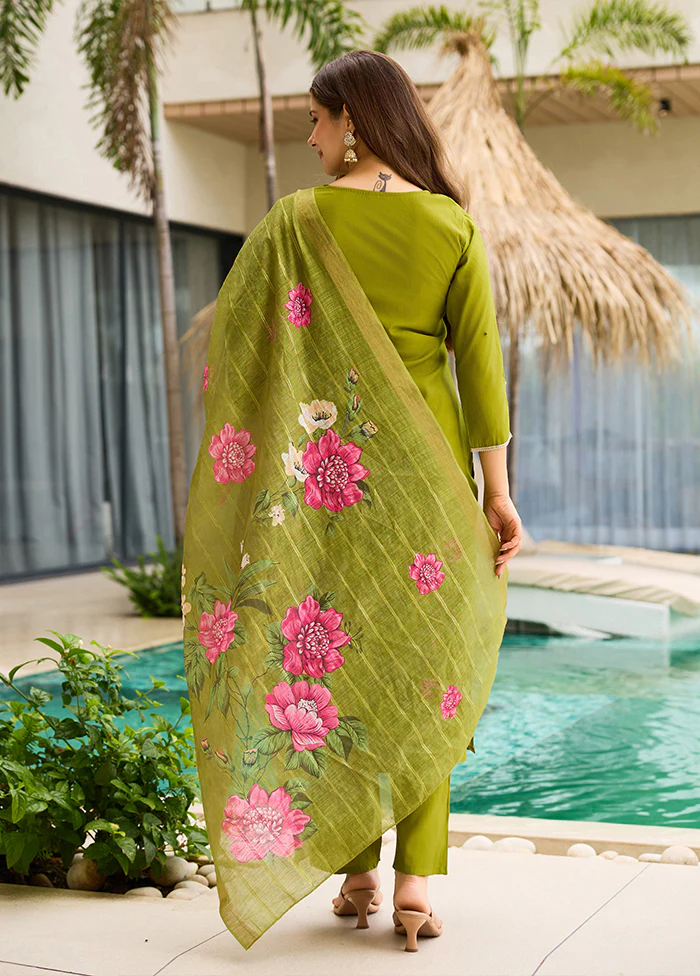 3 Pc Green Silk Suit Set - Image 3