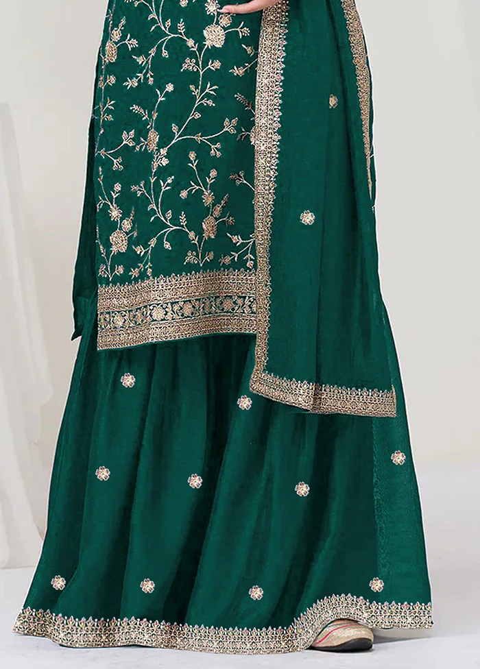 3 Pc Green Silk Plazzo Suit Set - Image 3
