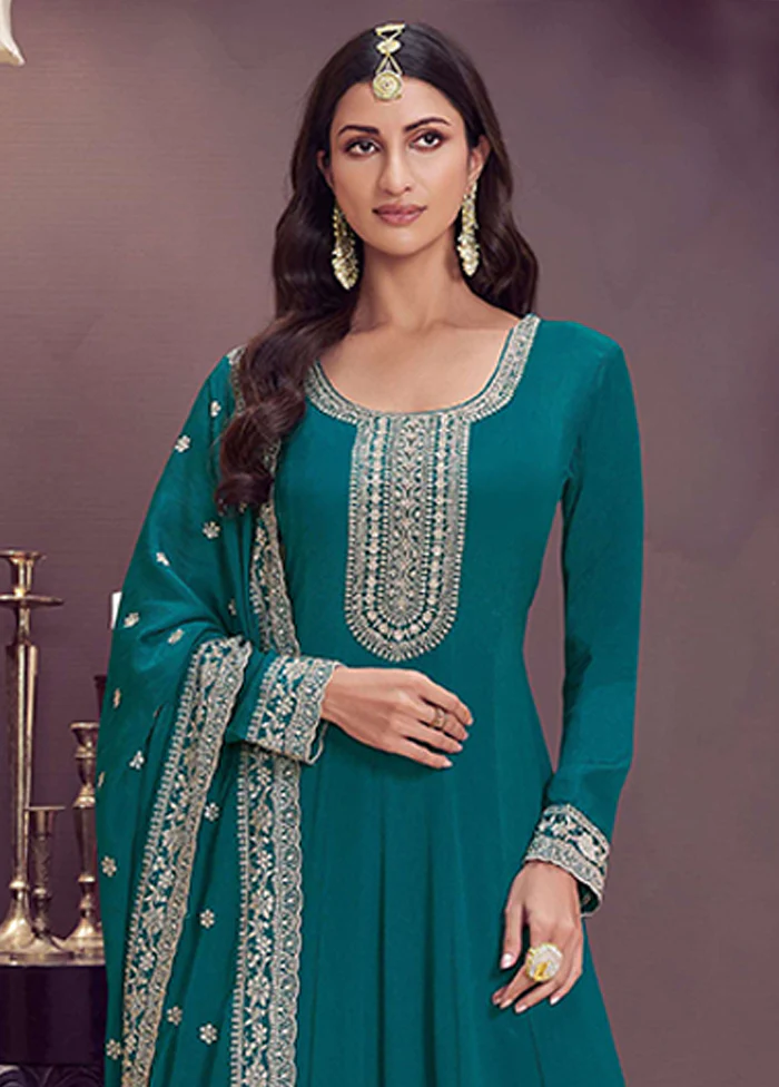 3 Pc Green Silk Anarkali Suit Set - Image 2