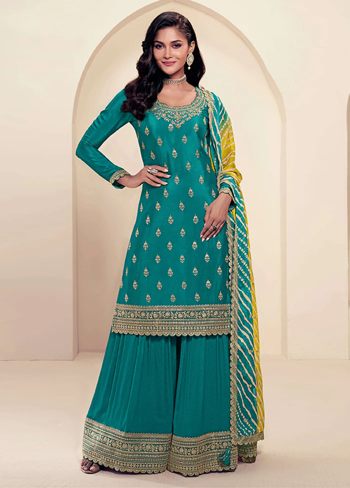 3 Pc Green Silk Suit Set