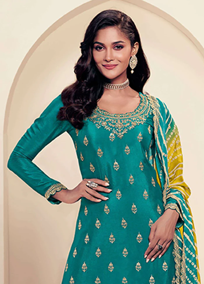 3 Pc Green Silk Suit Set - Image 2