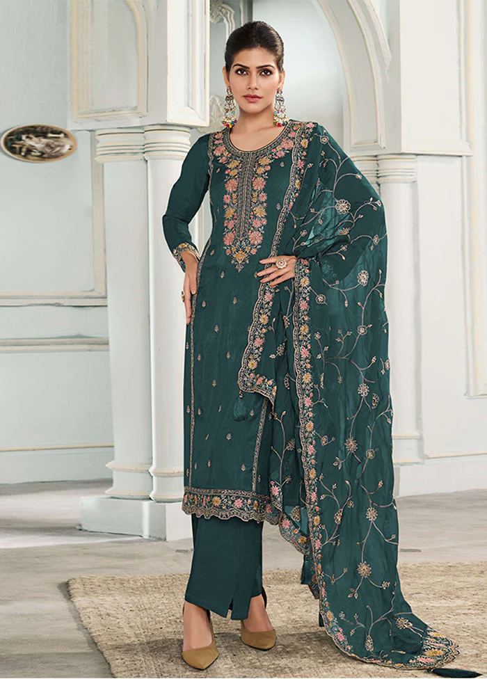 3 Pc Green Silk Suit Set