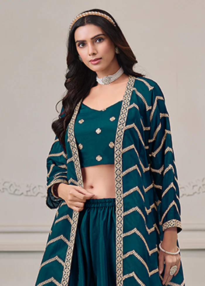 3 Pc Green Plazzo Shurg Suits Set - Image 2