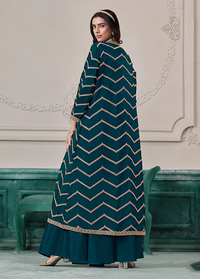 3 Pc Green Plazzo Shurg Suits Set - Image 3