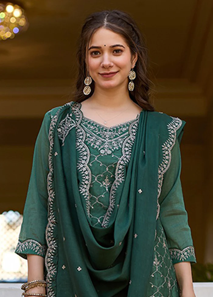3 Pc Green Silk Suit Set - Image 2