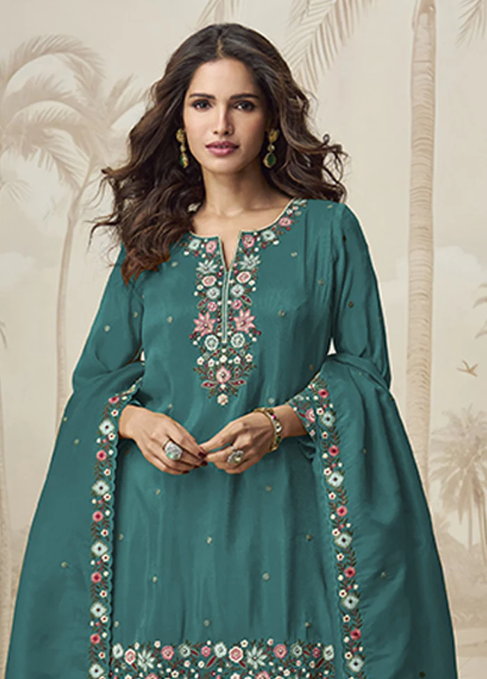 3 Pc Green Silk Palazzo Suit Set - Image 2