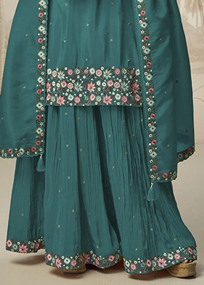 3 Pc Green Silk Palazzo Suit Set - Image 3