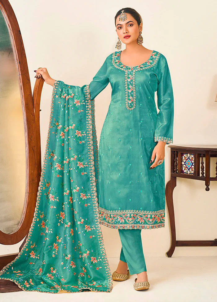 3 Pc Green Silk Suit Set