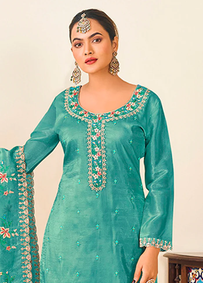 3 Pc Green Silk Suit Set - Image 2