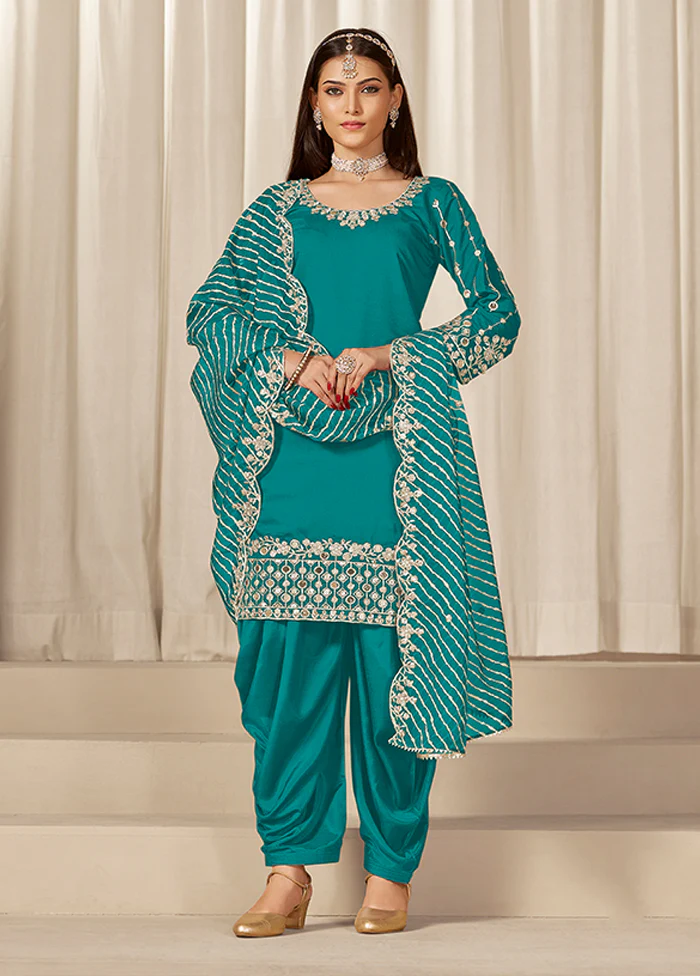 3 Pc Green Silk Suit Set