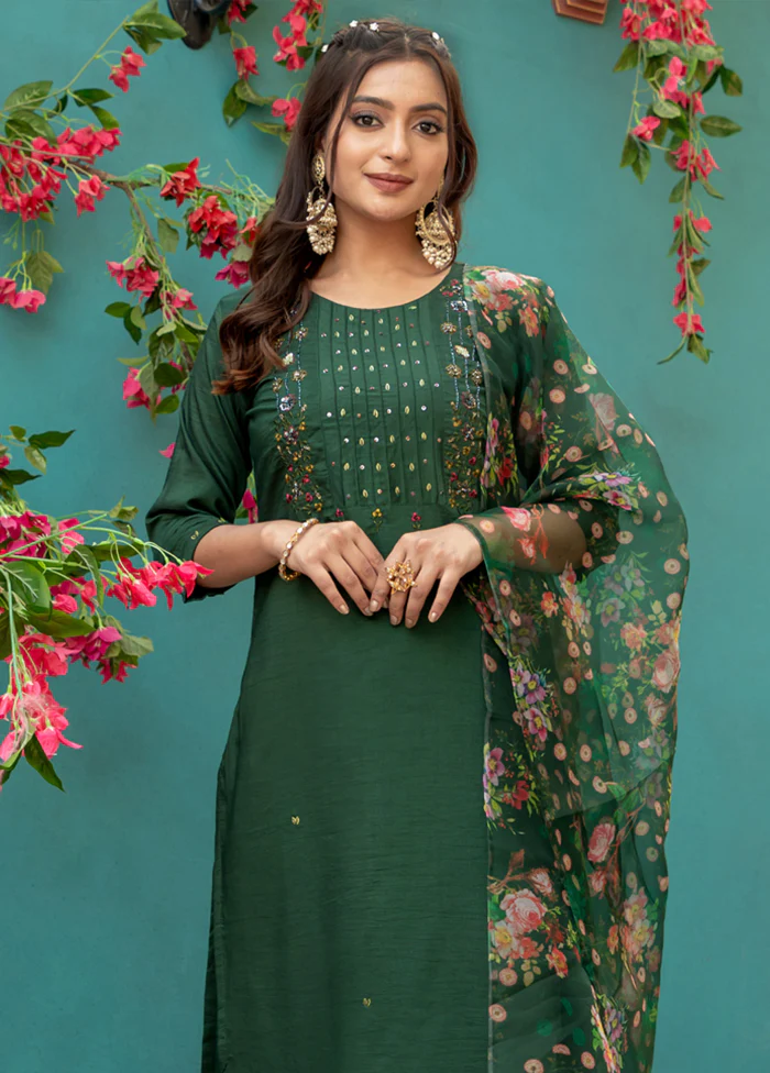 3 Pc Green Silk Suit Set - Image 2
