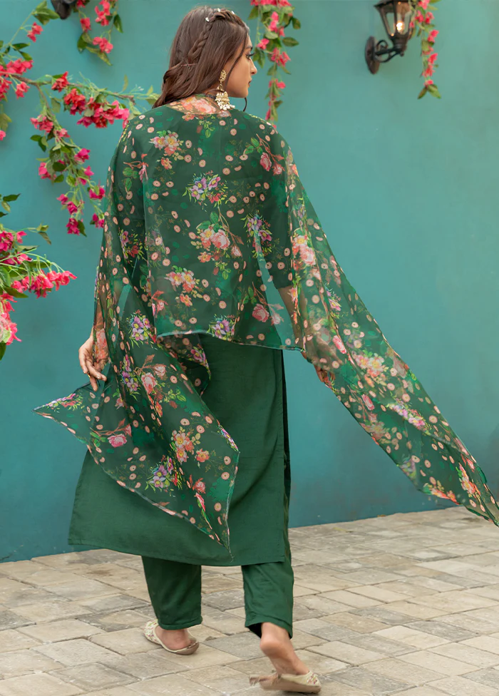 3 Pc Green Silk Suit Set - Image 3
