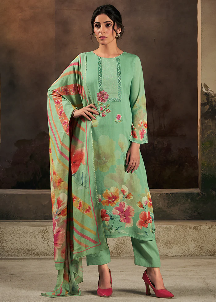 3 Pc Green Silk Suit Set