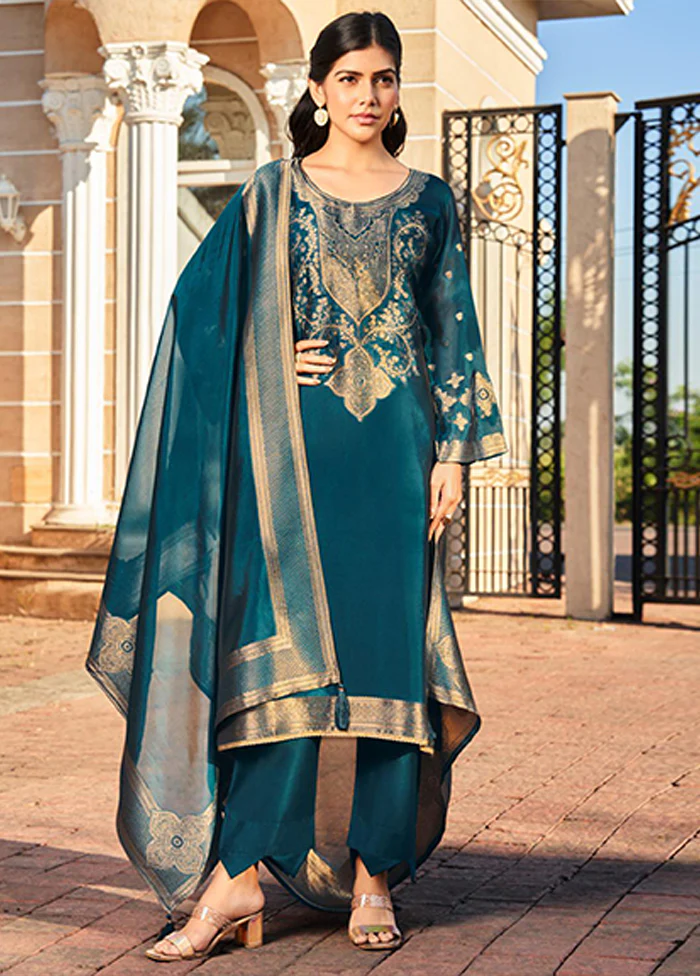 3 Pc Green Silk Suit Set