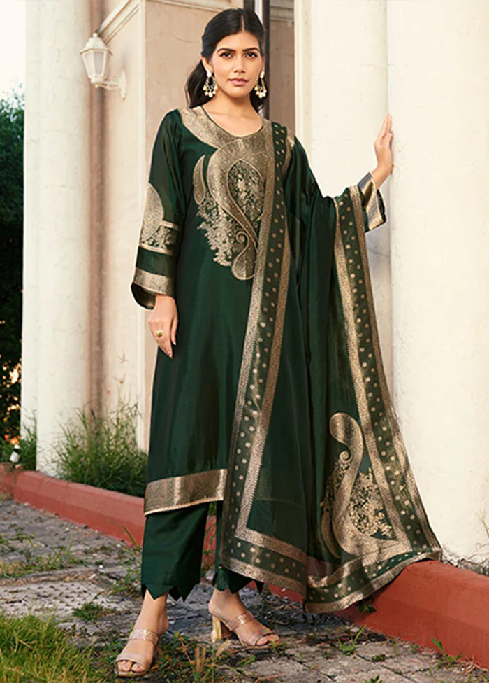 3 Pc Green Silk Suit Set