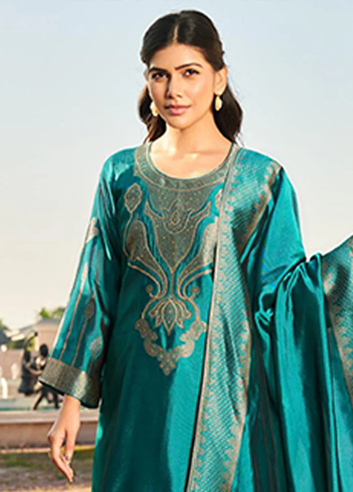 3 Pc Green Silk Suit Set - Image 2
