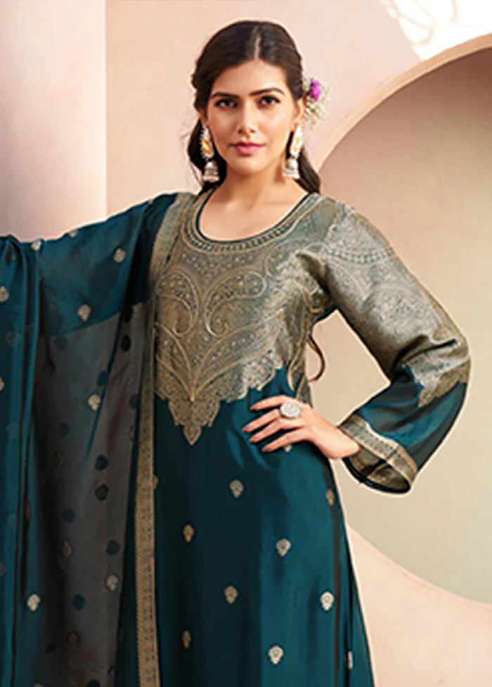 3 Pc Green Silk Suit Set - Image 2