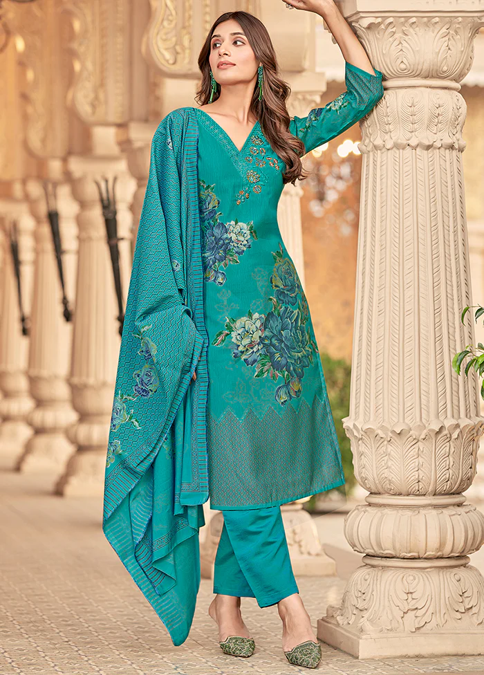 3 Pc Green Silk Suit Set