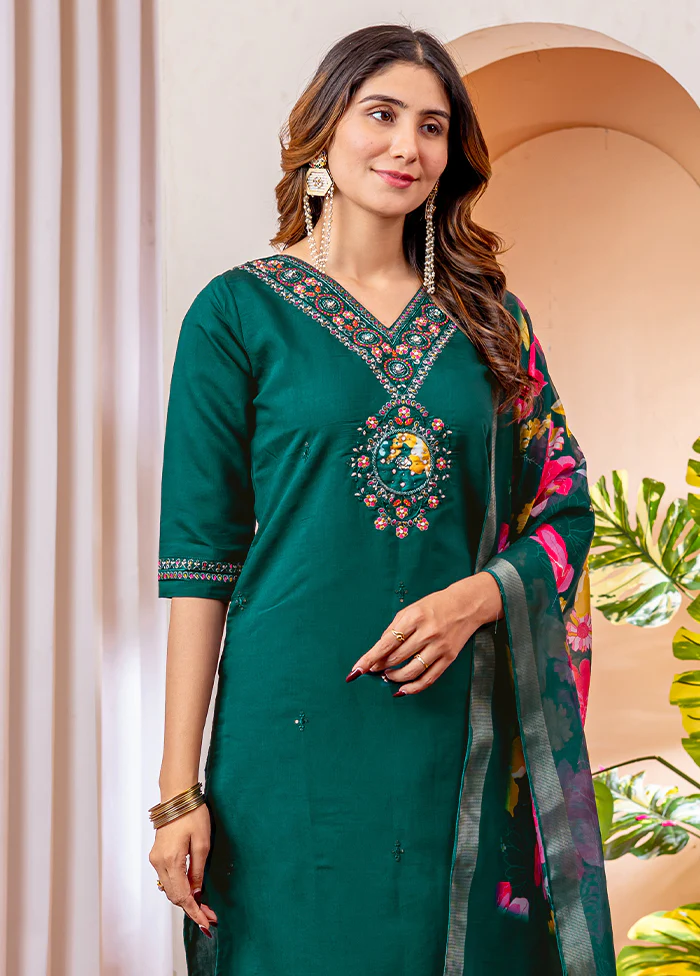 3 Pc Green Silk Suit Set - Image 3