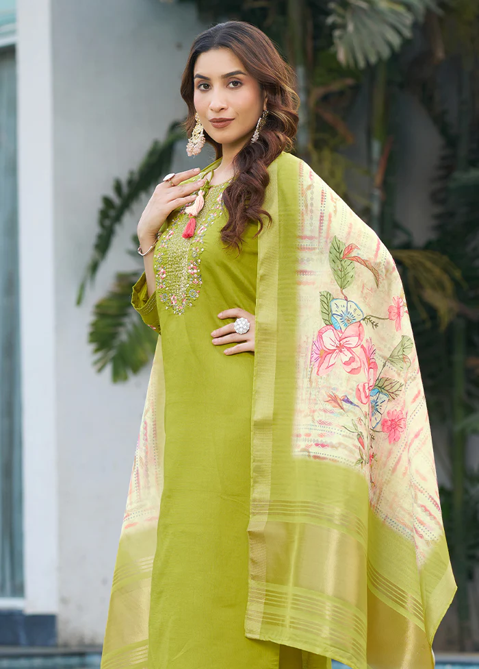 3 Pc Green Silk Suit Set - Image 3