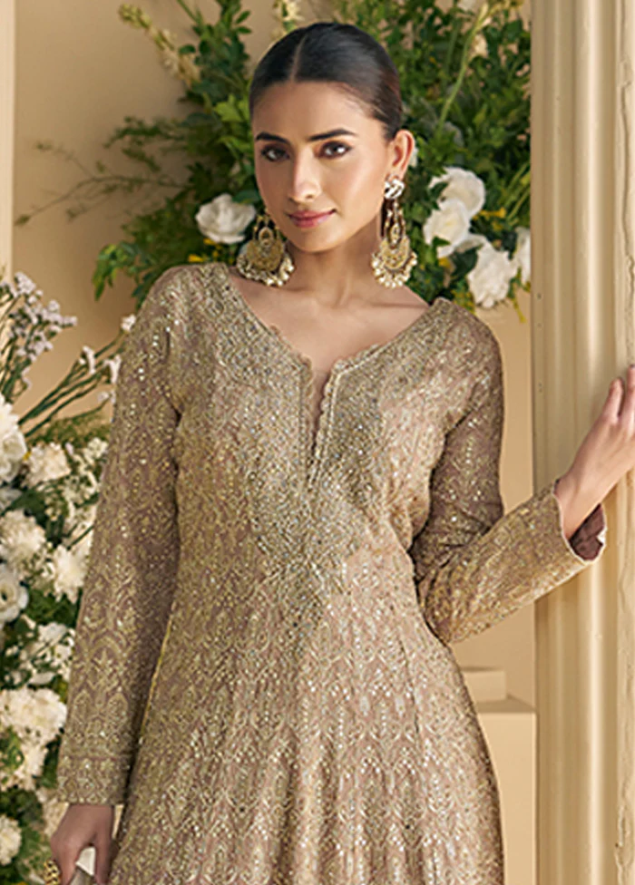 3 Pc Grey Georgette Palazzo Suit Set - Image 2