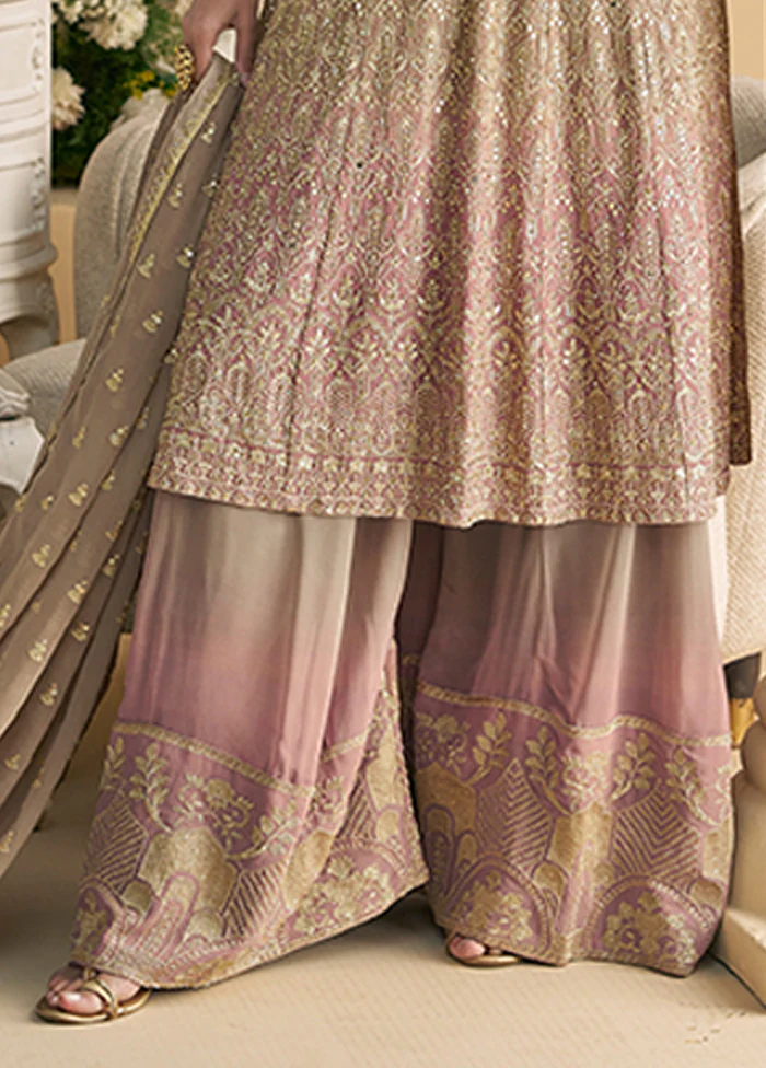 3 Pc Grey Georgette Palazzo Suit Set - Image 3