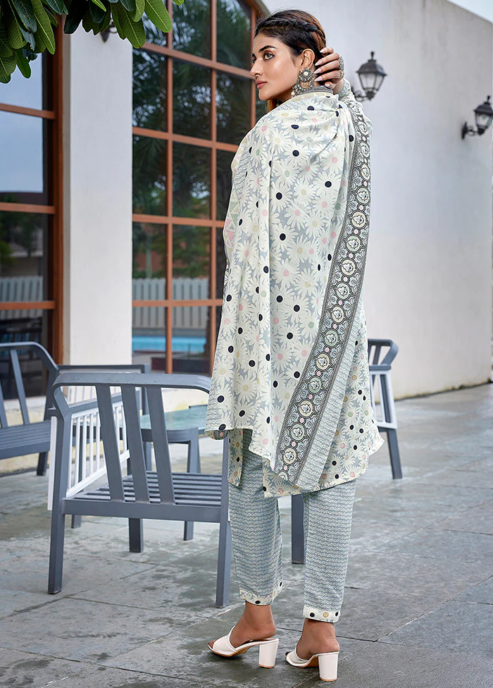 3 Pc Grey Readymade Cotton Suit Set - Image 2