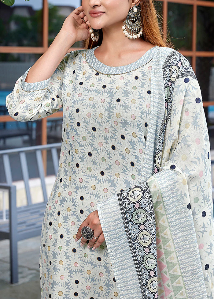 3 Pc Grey Readymade Cotton Suit Set - Image 3