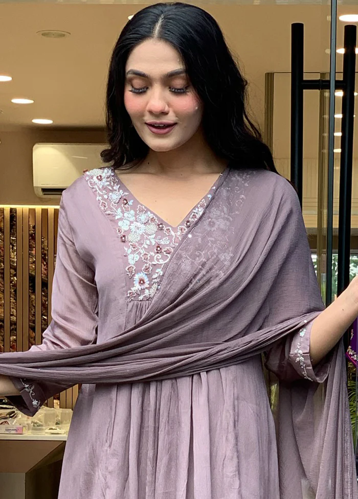 3 Pc Grey Readymade Viscose Dupatta Suit Set - Image 2