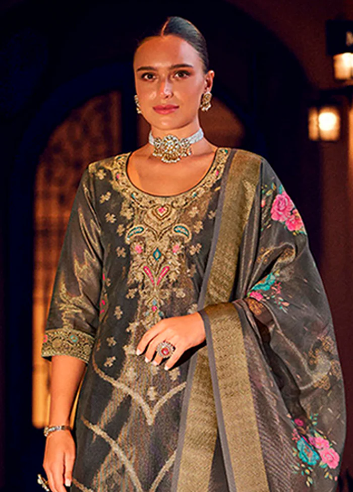 3 Pc Grey Silk Suit Set - Image 2