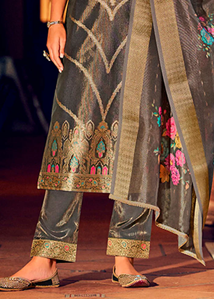 3 Pc Grey Silk Suit Set - Image 3
