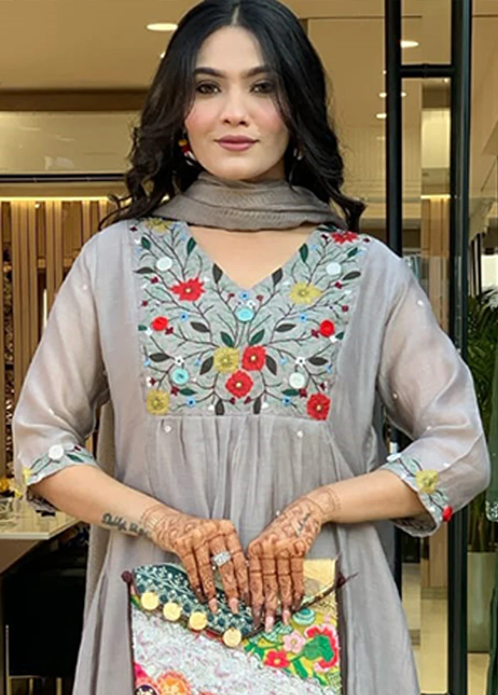 3 Pc Grey Silk Suit Set - Image 2