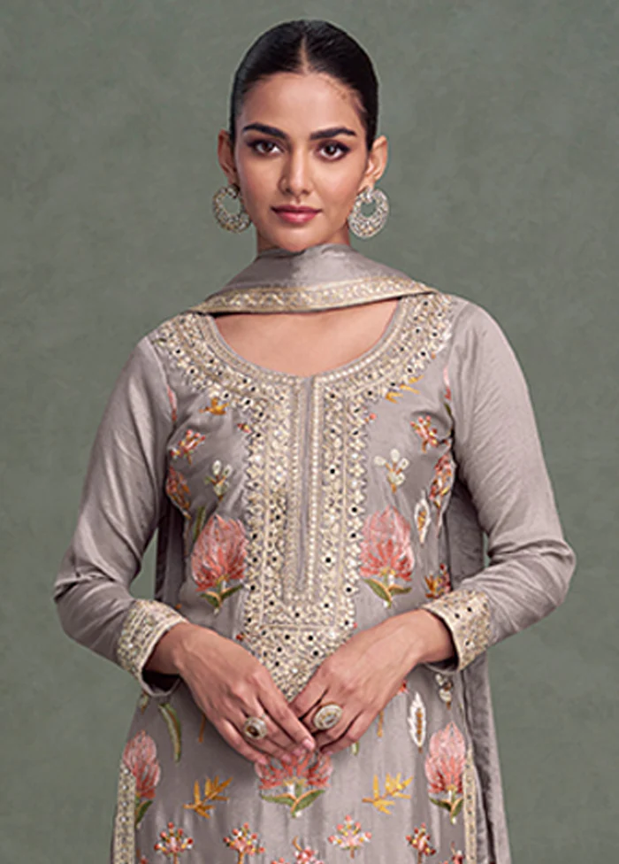 3 Pc Grey Silk Palazzo Suit Set - Image 2
