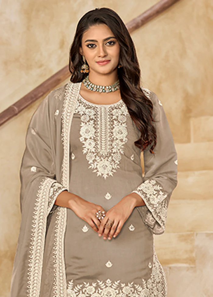 3 Pc Grey Silk Suit Set - Image 2